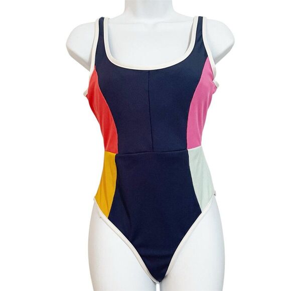 Women's Rip Curl Heat Weave Color Block One Piece Low Back Swimsuit Scoop Neck - Picture 2 of 12